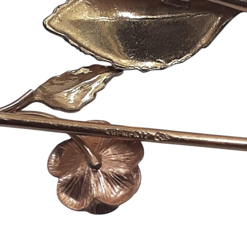 Krementz Yellow Rose Gold Filled Rose Stem Flower Pin Brooch Vintage 1035 - Picture 3 of 3